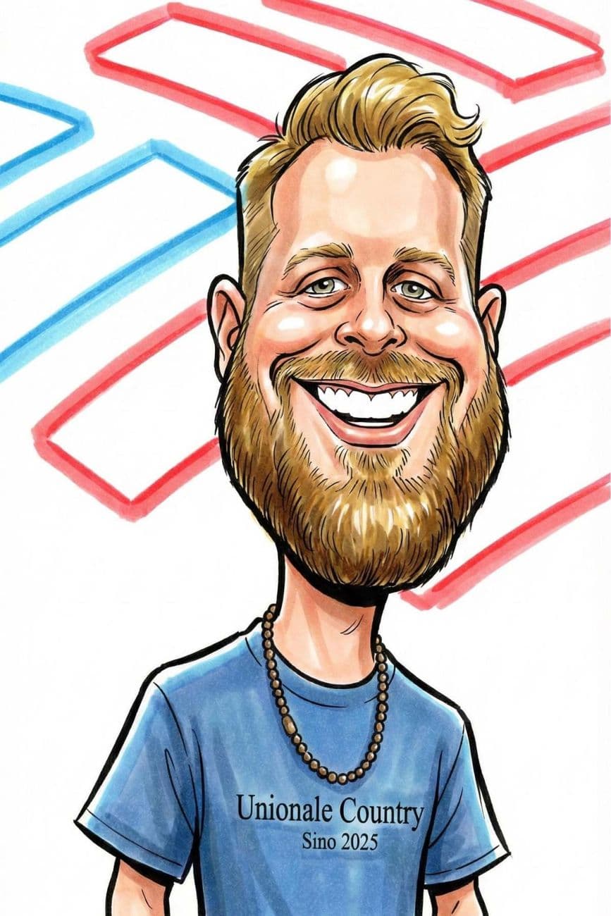 AI caricature of a guest in a branded illustration style
