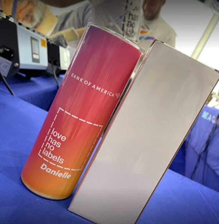 Personalized Bank of America tumbler printed live with a guest's name