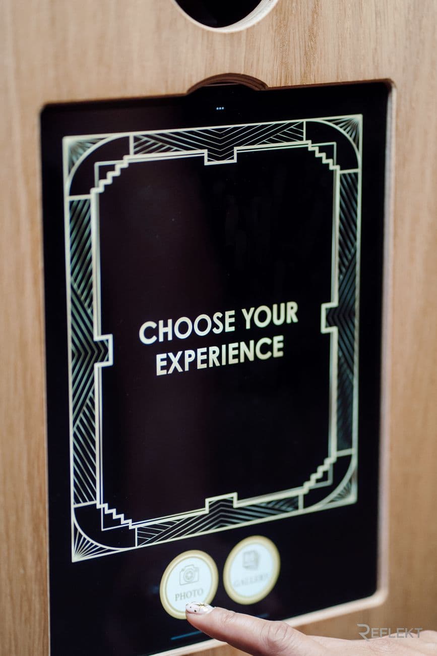 Choose your experience start screen on the Gatsby AI photo booth