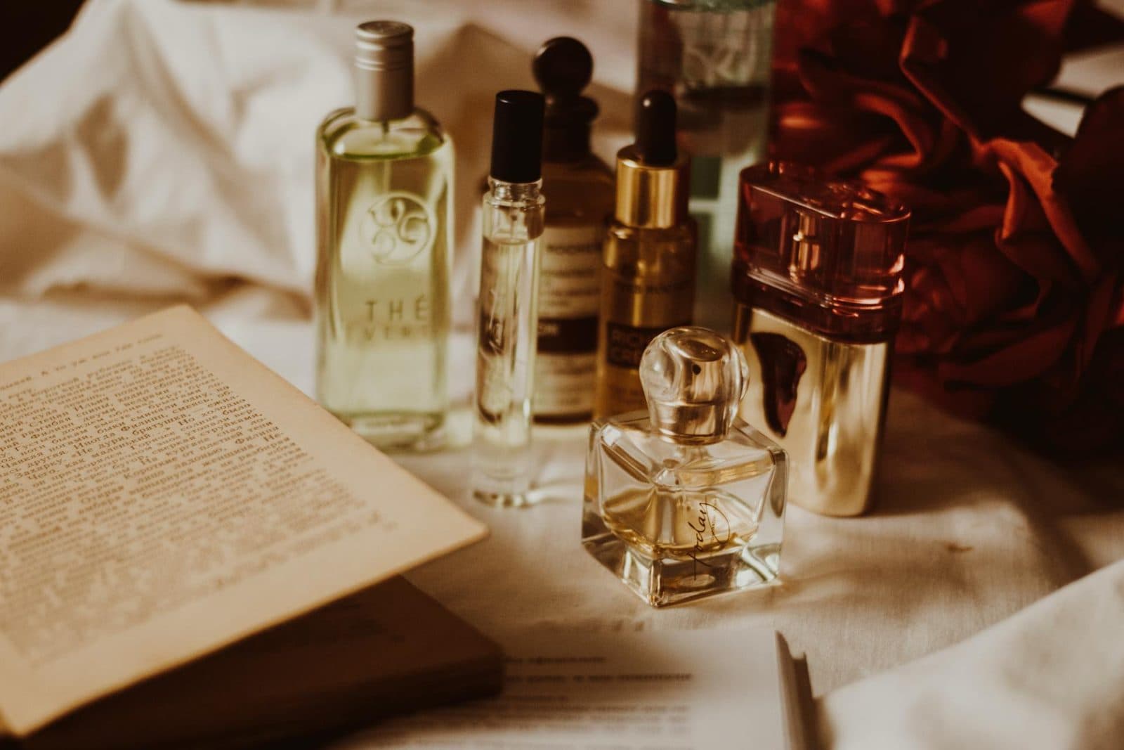 Perfume bottles of different shapes on a table